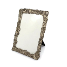Vtg ornate silver tone roses picture photo frame standing floral romantic decor - £25.07 GBP