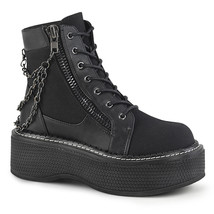 DEMONIA EMILY-114 Womens 2&quot; Platform Lace-Up Chains Bootie Black Ankle Boots - £87.39 GBP