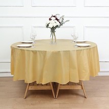 Gold Round 84&quot;&quot; Disposable Plastic Tablecloth Table Cover Affordable Decorations - £4.75 GBP