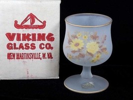 Viking Glass Satin Frost Crystal Yellow Floral Goblet Candle Holder, Yel... - $47.00