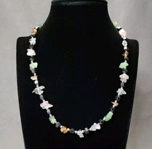 Beaded Necklace Hematite, Rose Quartz &amp; Aventurine Chip Beads 17.5&quot; Silver-tone - £16.60 GBP