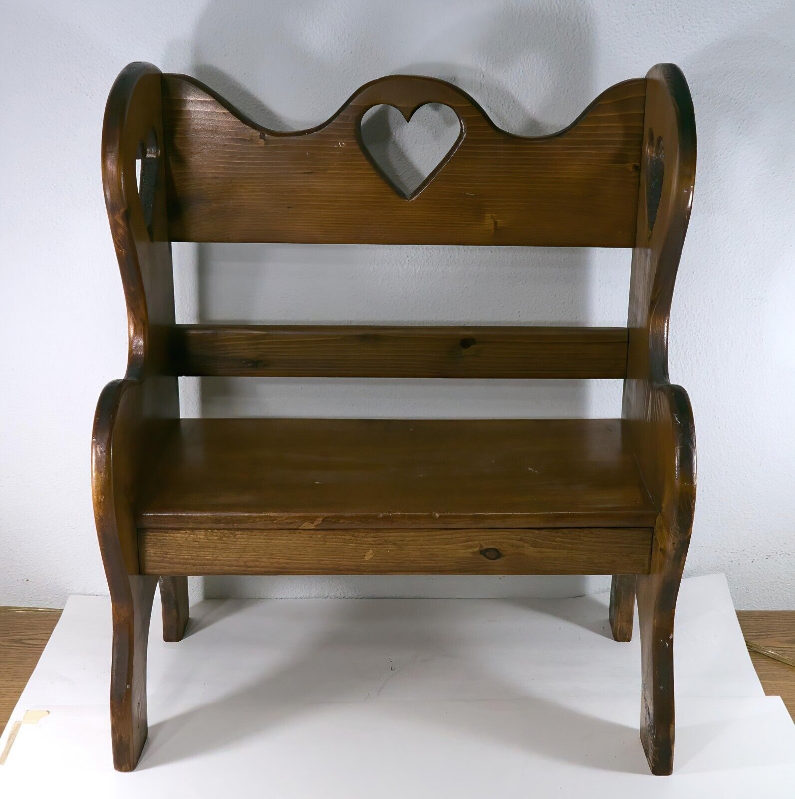 Primary image for Solid Wooden Doll Bench With Hearts 11" Wide x 23" Tall x 19.5" Long