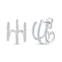 10k White Gold 1/4Ct TDW Diamond Multi Piercing Look J Hoop Claw Earrings - £287.40 GBP