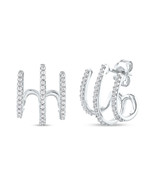 10k White Gold 1/4Ct TDW Diamond Multi Piercing Look J Hoop Claw Earrings - £226.48 GBP