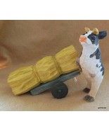 Hand Carved Cow Pulling Bale of Hay 4.5 &quot; - £13.49 GBP