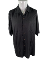 Tommy Bahama Mens Large Size Silk Black Button Down Shirt Short Sleeve Striped - £14.22 GBP