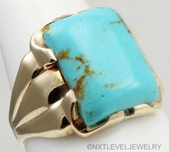 Antique 1920&#39;s Art Deco RARE Robin&#39;s Egg Blue Turquoise 10k Solid Gold Mens Ring - £461.63 GBP