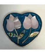 Mexico Alpaca Silver Mother ofPearl Abalone Shell Flower Heart Shaped Br... - $326.52 MXN