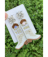 Beige Cowboy Boots Rice Bead Dangle Earrings - $8.28 CAD