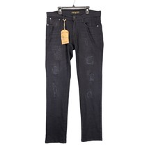 NWT Ring of Fire Men&#39;s 32x32 Slim Jeans, Black Flex Stretch Distressed D... - $32.00