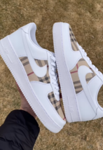 Mens &amp; Womens Custom Luxury Tan Plaid Air Force 1s - $307.91 CAD