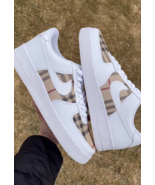 Mens &amp; Womens Custom Luxury Tan Plaid Air Force 1s - $308.33 CAD