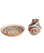 Native American Snake and Cross Design Style Pottery Bowl and Vase Maxim - £25.76 GBP