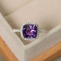 925 Sterling Silver Handmade Certified 6 Ct Amethyst Stone Engagement Gift Ring - £43.98 GBP