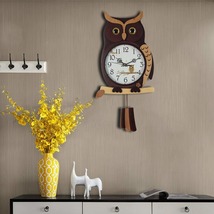 Owl wood digital wall clock, Large modern silent glass clock for living ... - $155.00