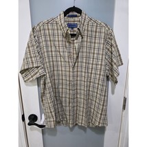 Vintage Savile Row Men&#39;s Brown Plaid Button Up Shirt Size M Short Sleeve - $18.00