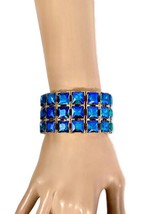 1.3/8 W Iridescent Royal Blue Stretchable Evening Bracelet Costume Jewelry - £19.78 GBP