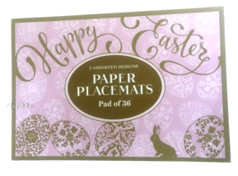 Easter Paper Placemats 16 x 11&quot;Two Styles Bunny Gold Eggs Purple Pad of 36 - $25.36