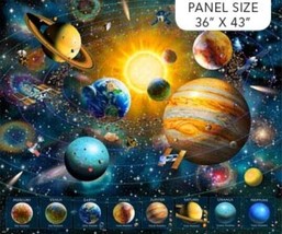 36&quot; X 44&quot; Panel Galaxy Space Planets Solar System Navy Cotton Fabric D464.46 - £11.15 GBP