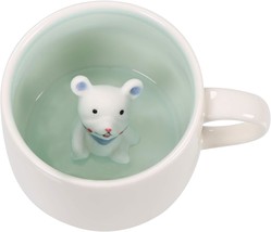 Mouse Ceramic Cup Hidden 3D Animal Inside Mug 12 oz Cute Cartoon Handmade Figuri - £16.61 GBP