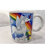 Vintage  Pegasus Rainbow Mug Embossed Japan Unicorn Grumpy Fierce Birds - £14.56 GBP