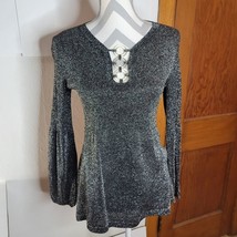 Womens August silk Black/silver sparkly Sweater Bell Sleeves Size Small - £14.58 GBP