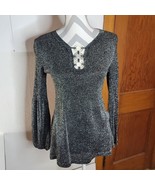 Womens August silk Black/silver sparkly Sweater Bell Sleeves Size Small - $18.55