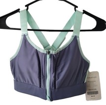 New Sm Fabletics Zoe High Impact Front Zip Up Sports Bra Blue Teal Adjustable  - £19.15 GBP