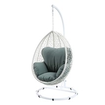 Simona Hanging Chair, Green Fabric &amp; White Wicker - $14,346.52 MXN