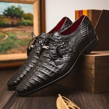 Lacio Genuine Caiman Crocodile Dress Derby's Shoes Black image 8