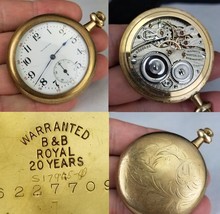 antique Illinois pocket watch 10k GOLD filled 17j 12s 1910 B&amp;B Royal - $189.99