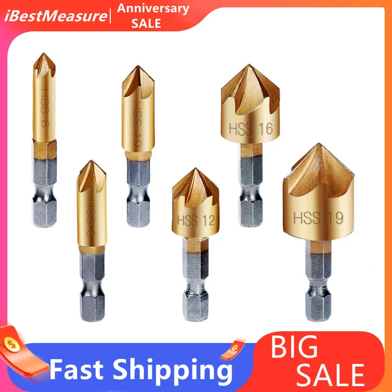 6 Pcs Countersink Drill Bit Set 1/4&#39;&#39; Hex Shank HSS 5 Flute Countersink 90 Degre - $213.63