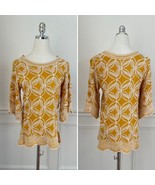 Solitaire Mustard Yellow Embroidered Tunic Southwestern Boho Top S M - €13,59 EUR
