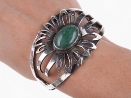 7&quot; Vintage Mexican Modernist Sterling and Jade bracelet - $193.05