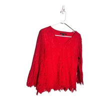 ZAC &amp; RACHEL Size Medium Red Lace Crochet Overlay Top Holiday Flare Sleeve - £11.14 GBP