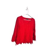 ZAC &amp; RACHEL Size Medium Red Lace Crochet Overlay Top Holiday Flare Sleeve - £11.00 GBP