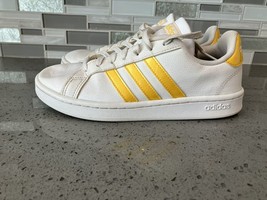Adidas Cloudfoam Advantage Mens Shoes Sz 7 Sneakers Trainers White &amp; Gold Yellow - £18.80 GBP