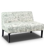 Modern Loveseat Sofa with Off-White Cursive Pattern Upholstery and Black... - $5,717.58 MXN