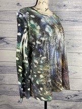 Chicos 1 Scoop Neck Tunic Shirt Women Size M 8 Colorful Long Sleeve Sequin - £8.49 GBP