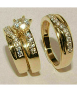 Simulated Diamond His Her Trio Bridal Set Engagement Ring Wedding Band - $176.37 CAD
