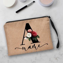 Personalized Custom Initial Name Makeup Bag Bridal  Linen Cosmetic Case ... - $21.07