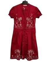 eShakti Dress Womens XL Burgandy Embroidered Puff Sleeve Button Front  P... - £18.17 GBP