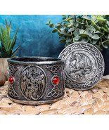 Mythical Celtic Triad Red Gem Dragon Small Round Decorative Box Figurine... - $19.99