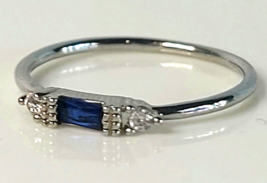 Faux Blue Sapphire &amp; CZ Silver Tone Stackable Ring sz 7.75 - £2.19 GBP