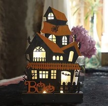 Lulu Home Halloween Tabletop Decoration, Wooden Lighted Boo Haunted House - $26.68