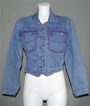 VTG Ethics Purple &amp; Embroidered Trim Embellished Buttons Denim Jacket Wm&#39;s S - £29.75 GBP