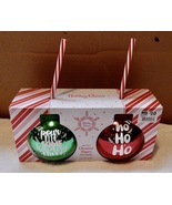 Christmas Ornament Sippers 4&quot;- 13 oz Holiday Cheers 2pk Glass With Straw... - £7.10 GBP