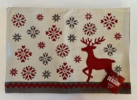 Christmas Placemats, Set Of 4, Winter Gray Red Snowflakes/Deer , Sz:13 X 19 NEW - £23.48 GBP