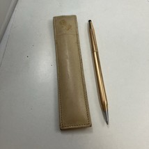 Cross 14K Gold Filled Ballpoint Pen Floral Etching &amp; Leather Purse Prote... - $39.55