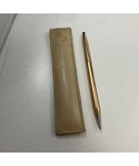 Cross 14K Gold Filled Ballpoint Pen Floral Etching &amp; Leather Purse Prote... - $55.50 CAD